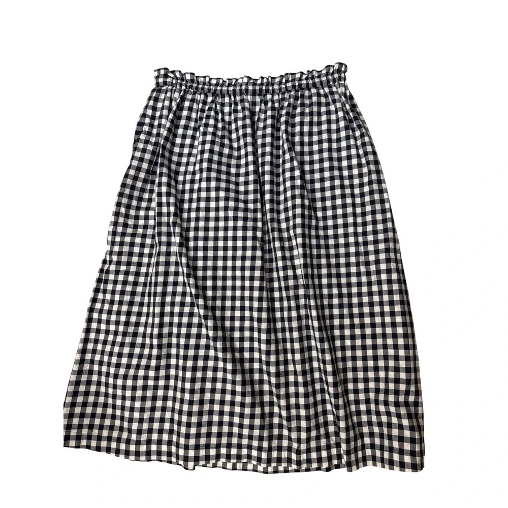 J.Crew Navy Blue White Gingham Cotton Midi Skirt Elastic Paperbag Waist Large